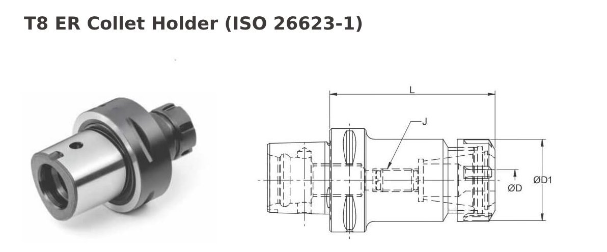 Polygonal Shank T8 ER40 160 ER Collet Holder (Balanced to G2.5 25000 RPM) (ISO 26623-1) (Compatible with Capto® Style C8)